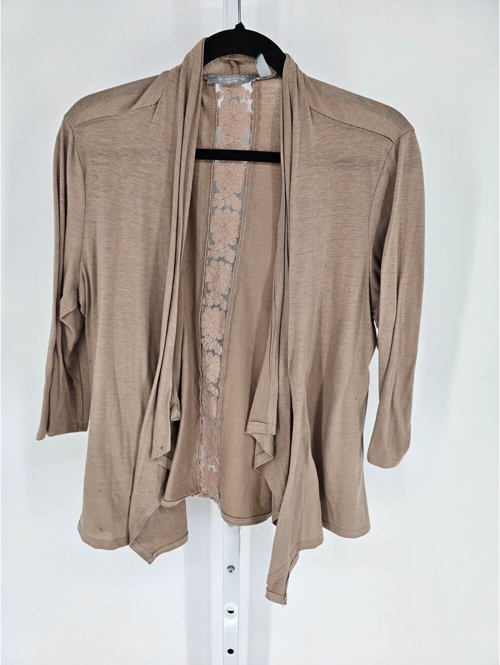 NY Collection Womens Sz PXL Petite Lightweight Cardigan Sweater Taupe